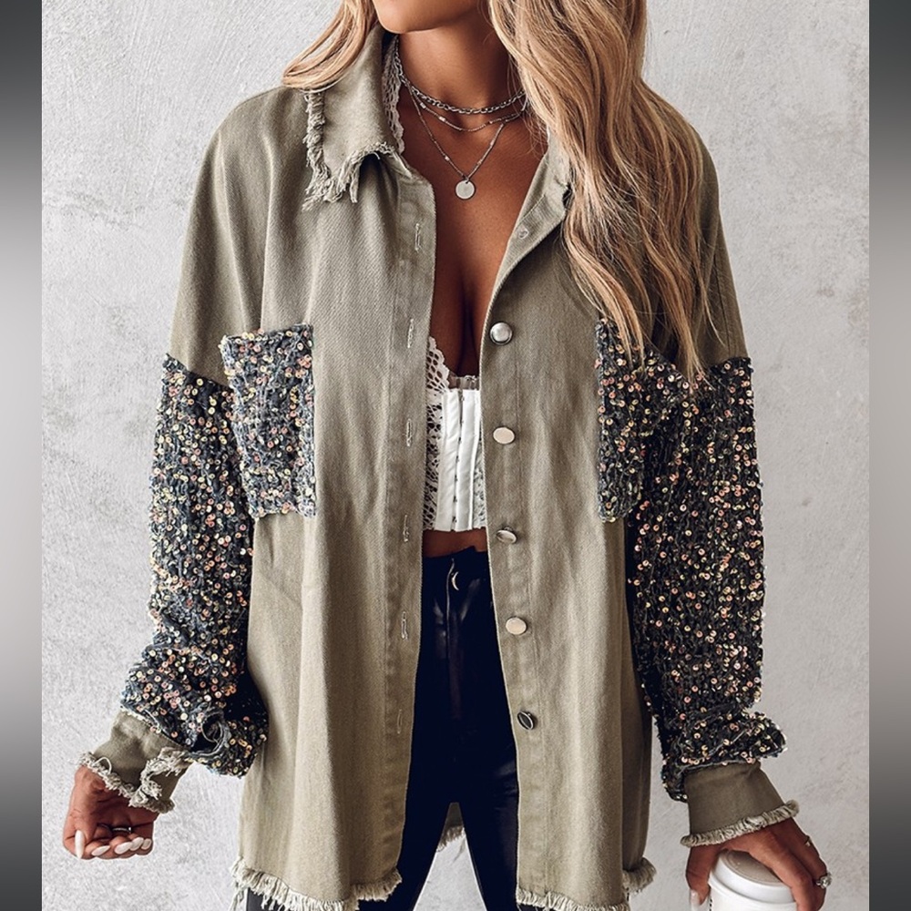Casual Jacket/shacket Sequin Patchwork